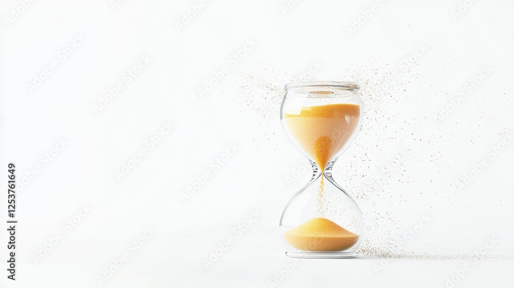 Poster evocative representation of the concept of time flowing through an hourglass with sand particles emp
