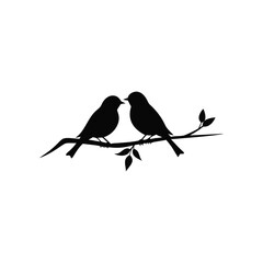 Black Silhouette two birds on a branch, valentine day vector.