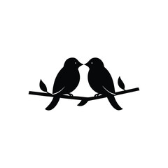 Black Silhouette two birds on a branch, valentine day vector.