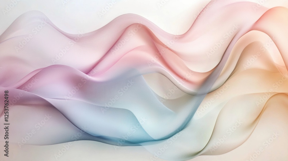 Poster flowing abstract lines reminiscent of gentle spring breezes with spacious pastel tones inviting calm