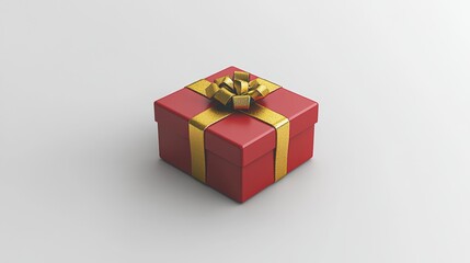 Obraz premium Elegant Red Gift Box with Gold Ribbon and Bow Arranged on a Clean, Minimalist Surface