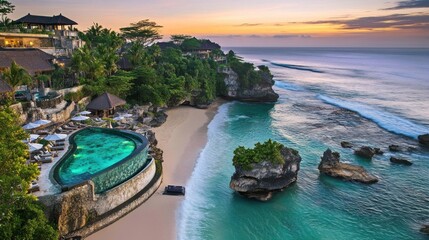 Obraz premium Luxury Resort at Sunset in Bali: Infinity Pool and Ocean View