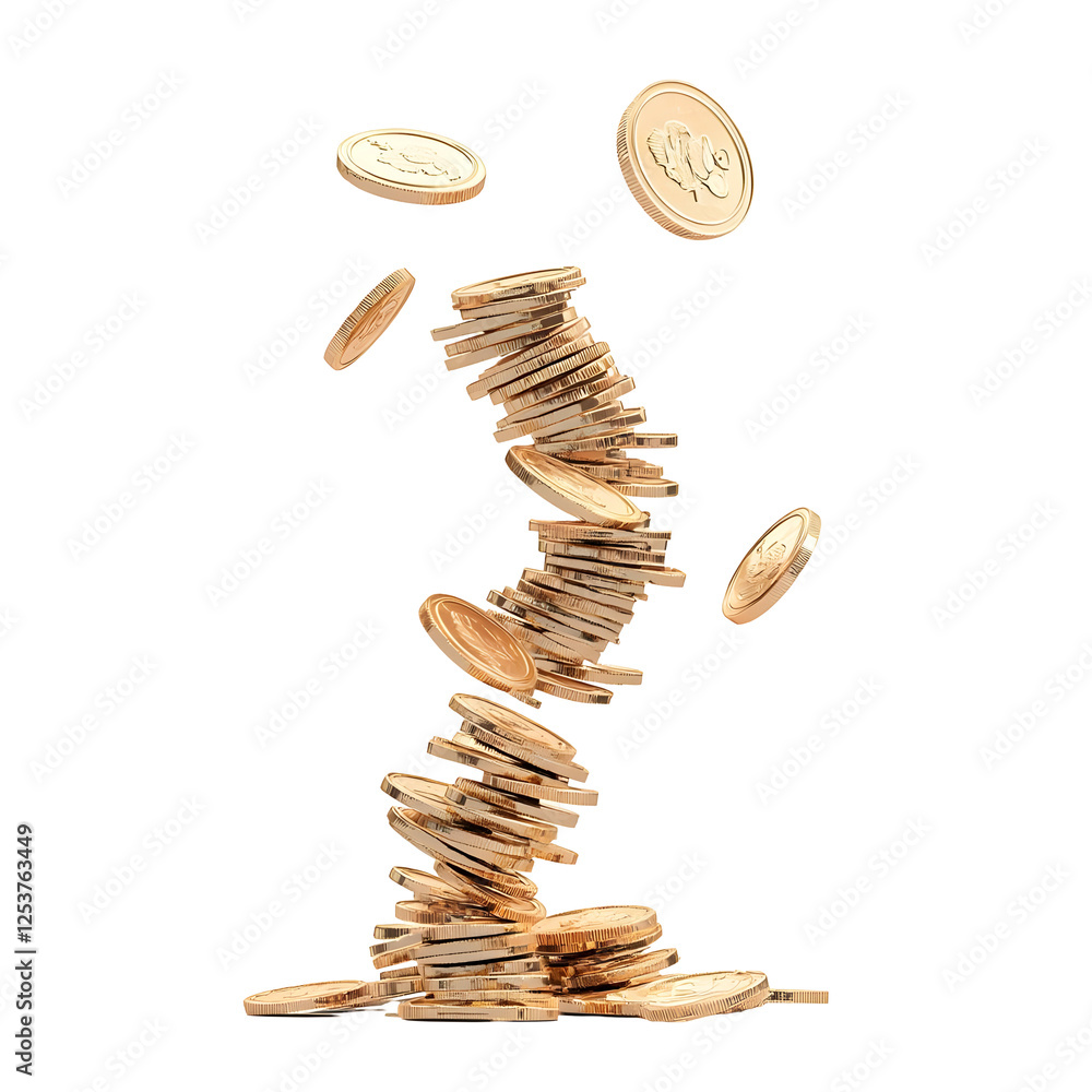 Poster stacked coins in motion creating a dynamic financial concept image