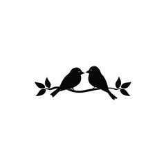 Obraz premium Black Silhouette two birds on a branch, valentine day vector.