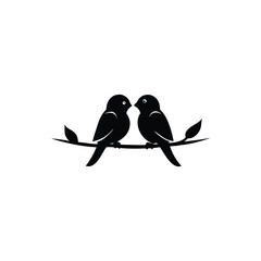 Black Silhouette two birds on a branch, valentine day vector.