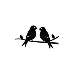 Black Silhouette two birds on a branch, valentine day vector.