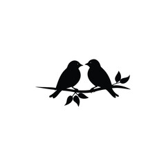 Black Silhouette two birds on a branch, valentine day vector.