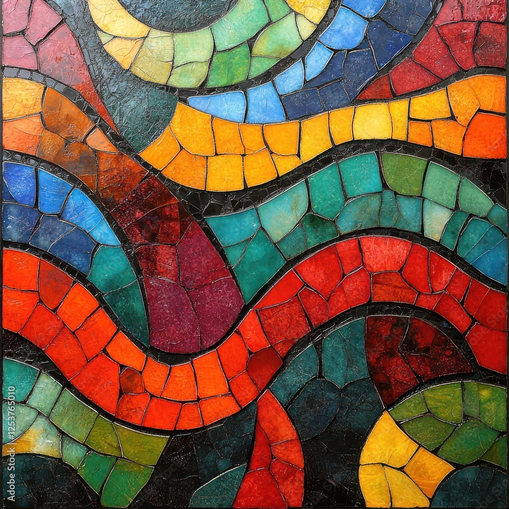 Poster vibrant mosaic patterns with colorful textures in a bold abstract design for artistic inspiration an