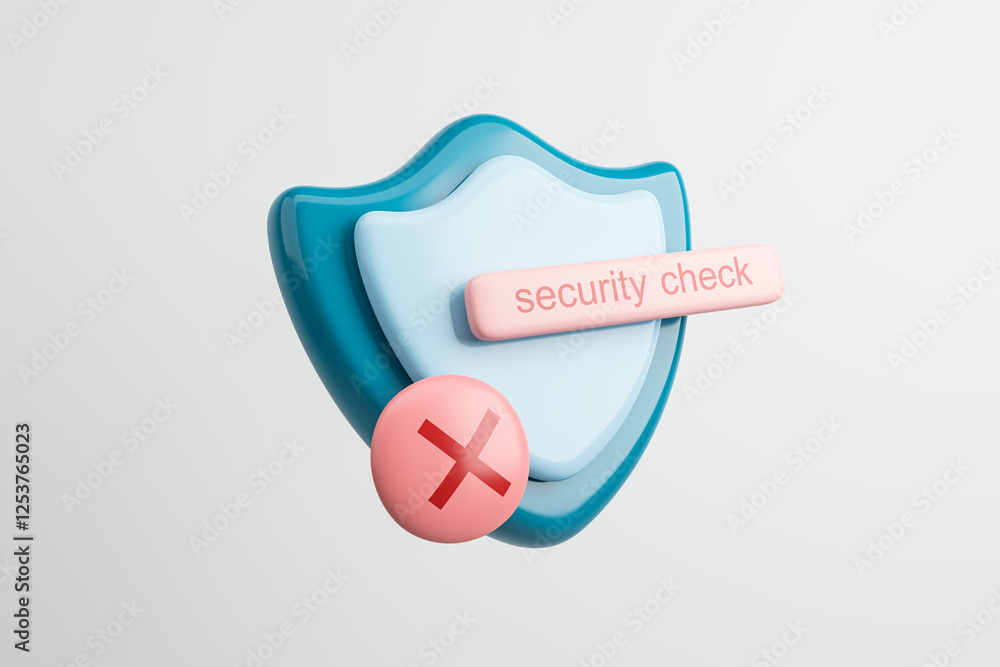 Aufkleber 3D security shield with a failed security check notification. 3D Rendering