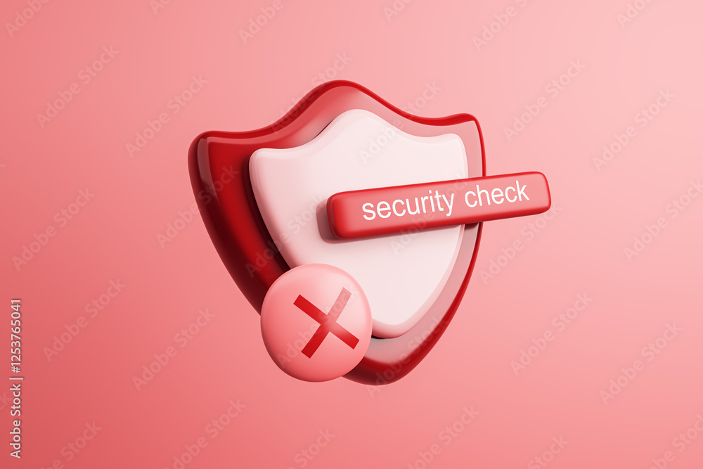 Leinwandbilder Cyber security check failed symbol with red shield and error cross icon. 3D Rendering