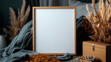 Blank Frame Mockup with Autumnal Decor