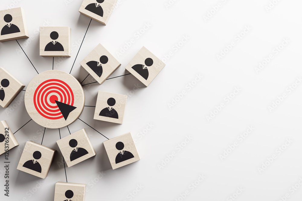 Poster Business network concept with target symbol. 3D Rendering
