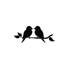 Black Silhouette two birds on a branch, valentine day vector.