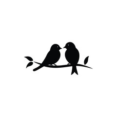 Black Silhouette two birds on a branch, valentine day vector.