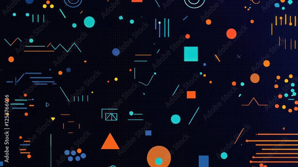 Poster abstract geometric design with colorful shapes on dark background