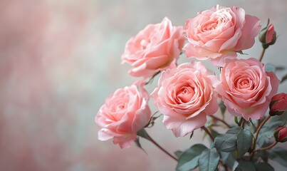 Obraz premium Delicate pink roses with blurred background creating a dreamy elegant scene