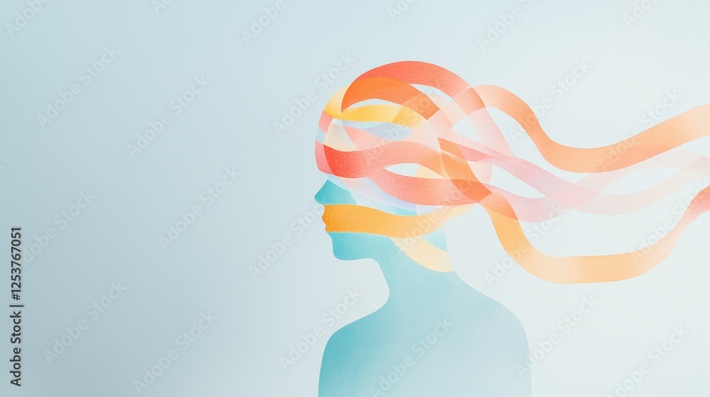 Poster abstract representation of mental health isolation with colorful waves on light background