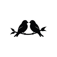 Black Silhouette two birds on a branch, valentine day vector.