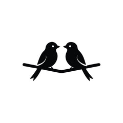 Black Silhouette two birds on a branch, valentine day vector.