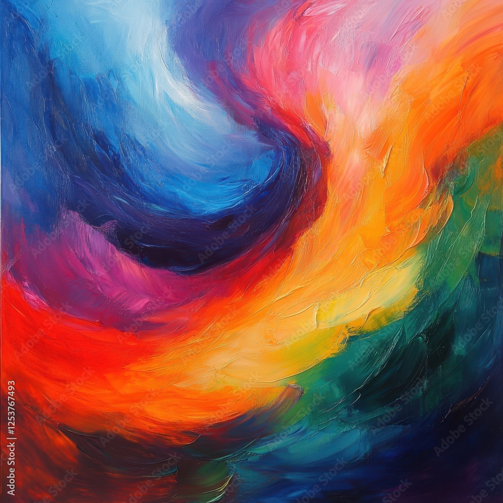 Poster vibrant abstract swirls of colorful paint representing fluid movement and dynamic textures in a colo