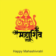 Happy Maha Shivratri Festival. shiva lingam and trishul (trident) background with snow mountains. vector illustration.
