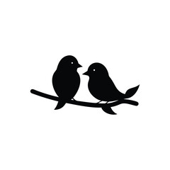 Black Silhouette two birds on a branch, valentine day vector.