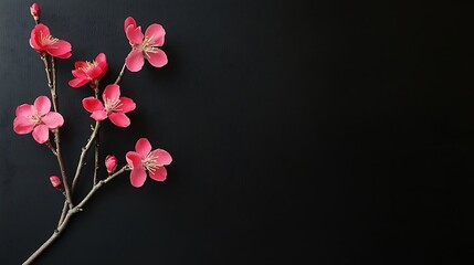 Fototapeta premium Pink blossoms dark background, spring card