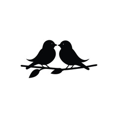 Black Silhouette two birds on a branch, valentine day vector.