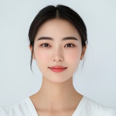 Fototapeta premium Beautiful young asian woman with clean fresh skin on white background, Face care, Facial treatment, Cosmetology, beauty and spa, Asian women portrait.