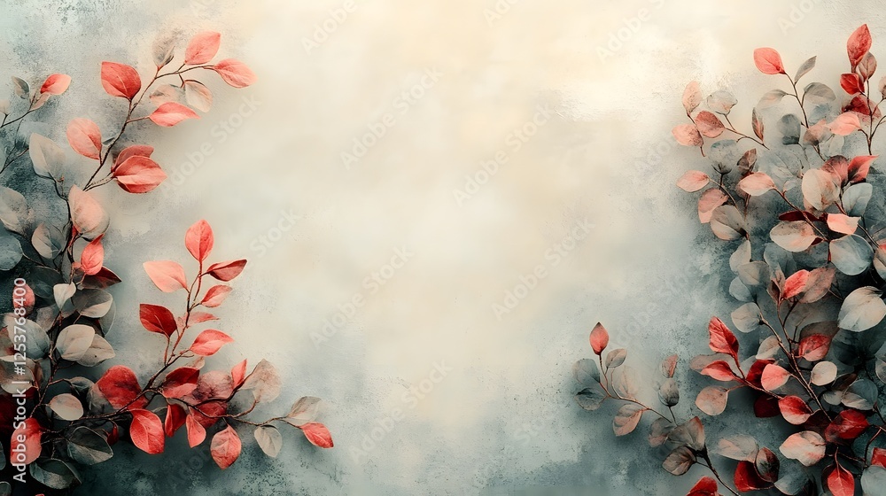 Poster autumn foliage arrangement with vibrant red and green leaves in a natural lush and colorful backdrop  Seasonal nature concept with botanical elements organic textures and patterns