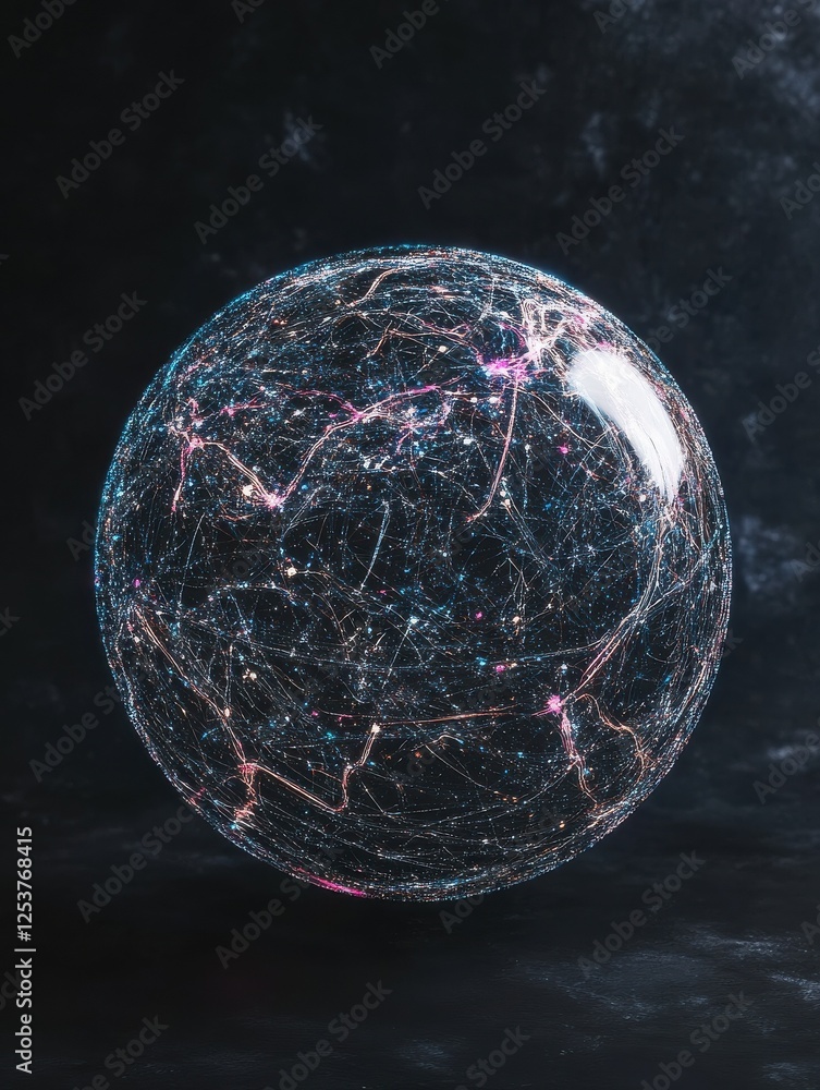 Poster abstract ai globe on dark background. artificial intelligence and metaverse concept. 3d rendering