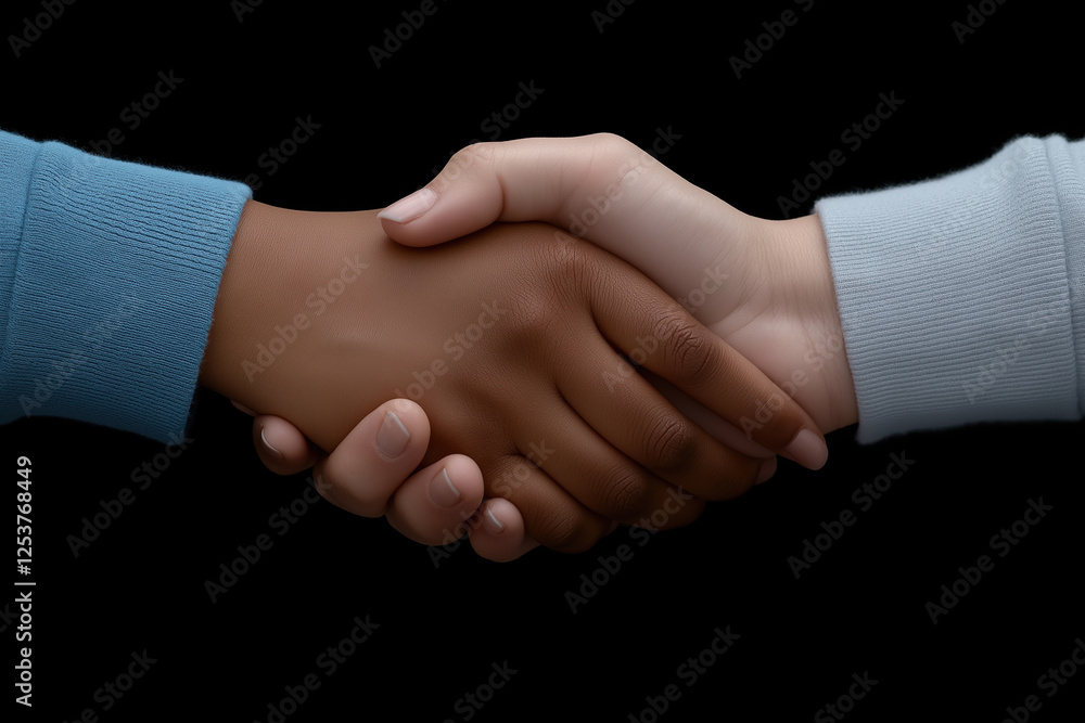 Poster collaboration between diverse individuals in a handshake for unity and purpose