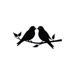 Black Silhouette two birds on a branch, valentine day vector.