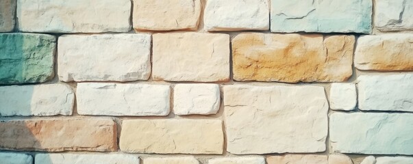 Fototapeta premium Old wall background with stained aged bricks light color, vintage, 