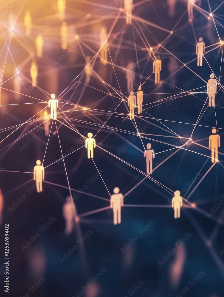 Poster abstract illustration of the people icons connected with lines in network. social net connection con