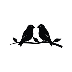 Black Silhouette two birds on a branch, valentine day vector.