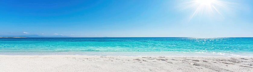 Obraz premium Sunny beach scene, ocean waves, white sand