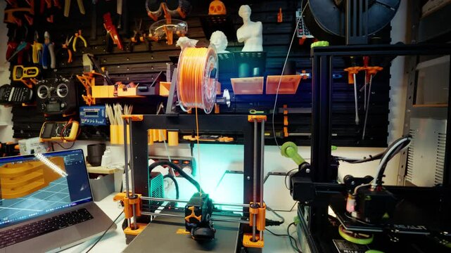home workshop 3d printer machine laptop screen