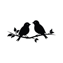 Fototapeta premium Black Silhouette two birds on a branch, valentine day vector.