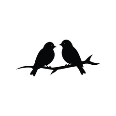 Black Silhouette two birds on a branch, valentine day vector.