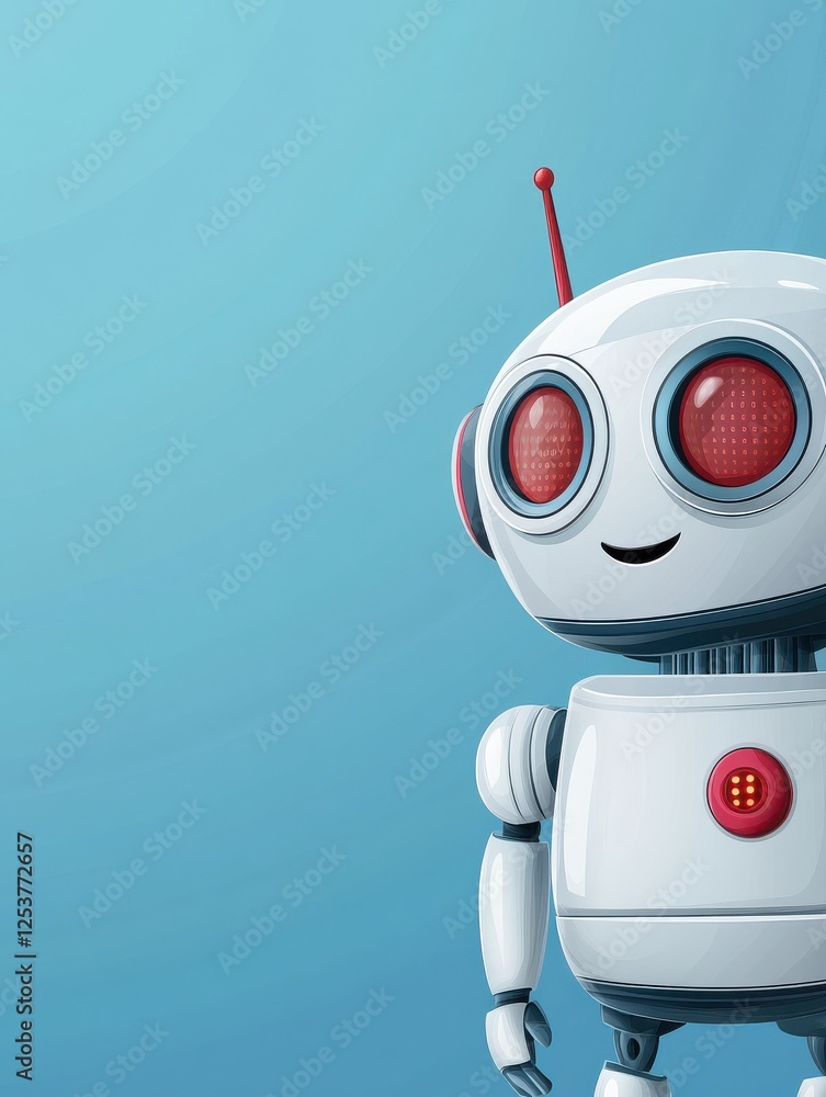Poster chatbot cute robot template banner with copy space, chatter or chatterbot technical support chat bot