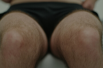 Naklejka premium A man's hairy legs are shown in a close up