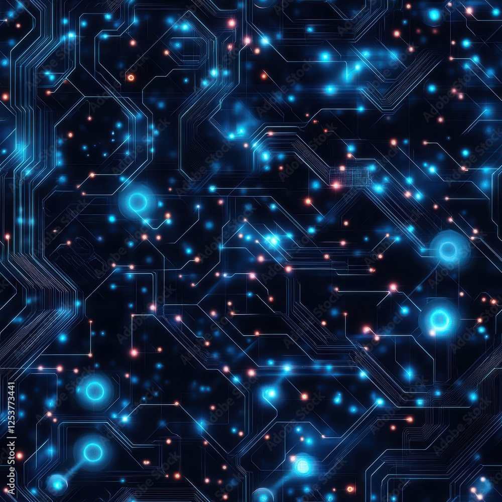Poster abstract digital background with blue circuits and glowing nodes on dark canvas, technology textures