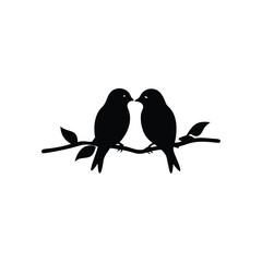Black Silhouette two birds on a branch, valentine day vector.