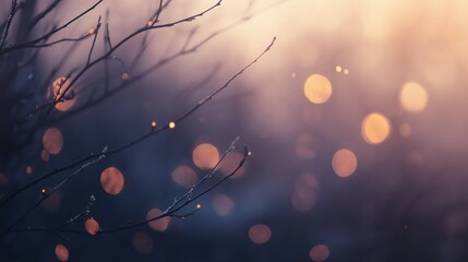 Muted Tones Nature Branches Bokeh Warm Glow Evening. Evening scene. Muted tones and warm colors. Nat