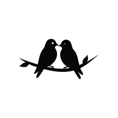 Black Silhouette two birds on a branch, valentine day vector.