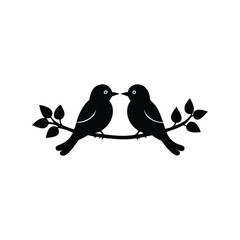 Black Silhouette two birds on a branch, valentine day vector.