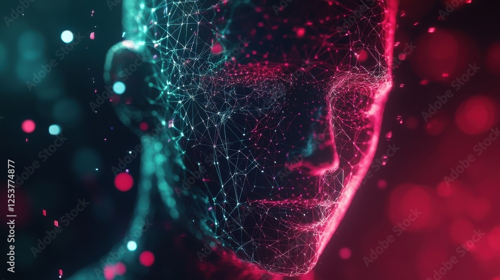 Poster artificial intelligence illustration. abstract polygonal space. triangles with connecting dots and l