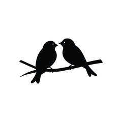 Black Silhouette two birds on a branch, valentine day vector.