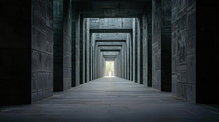 Obraz premium Dark Stone Corridor With Light At End